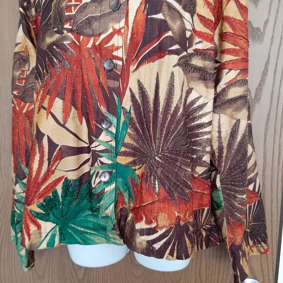 Chico's Design Women's Silk Beaded Leaf Leafy Fall Jacket Size 3 (XL) - Picture 3 of 5